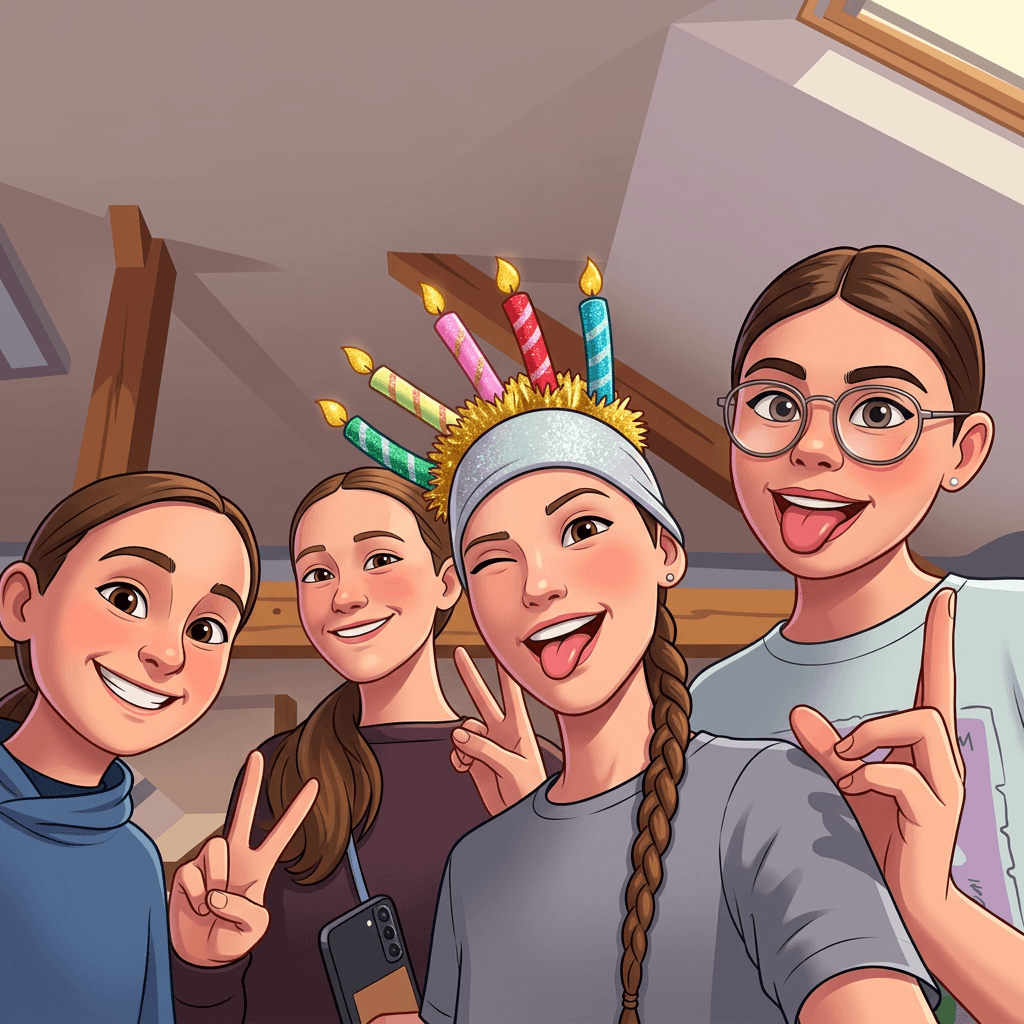 Kids taking AI-powered birthday photos together