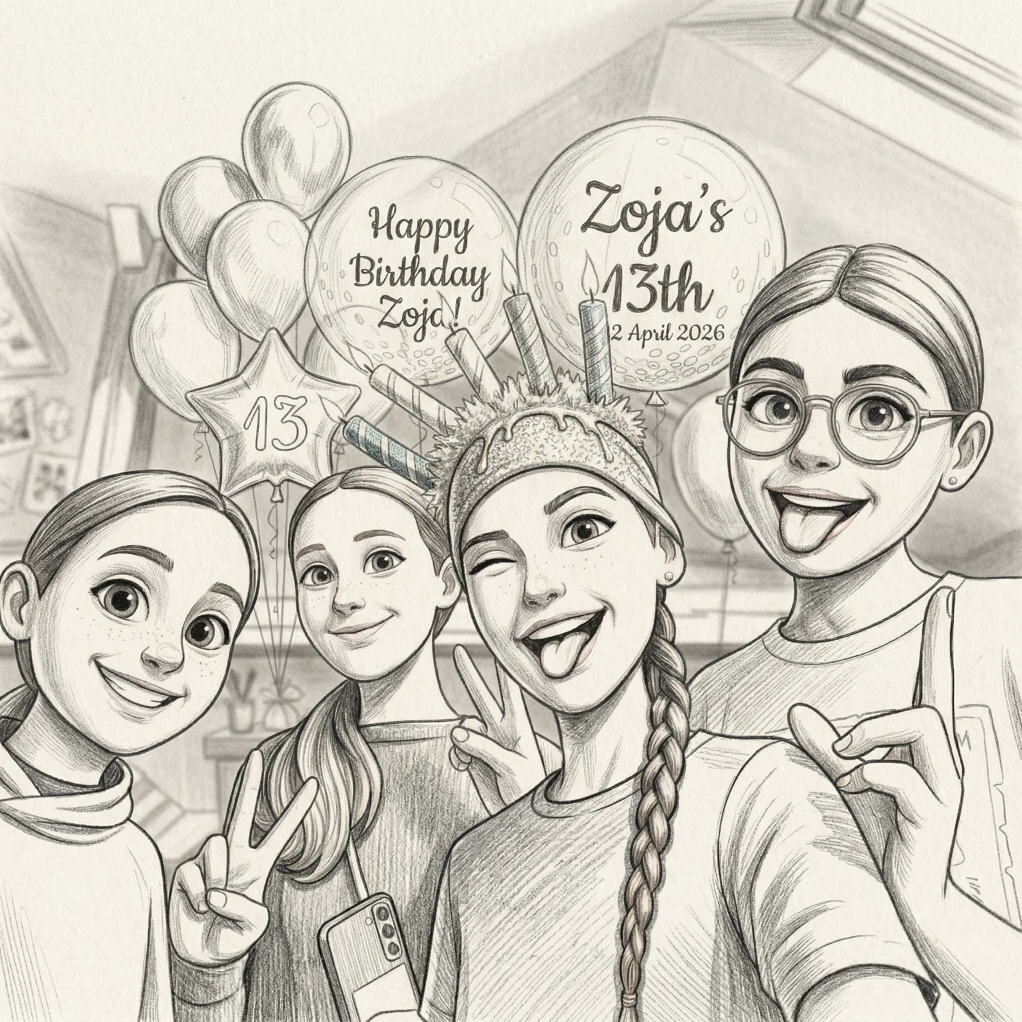 Pencil Sketch style AI birthday photo