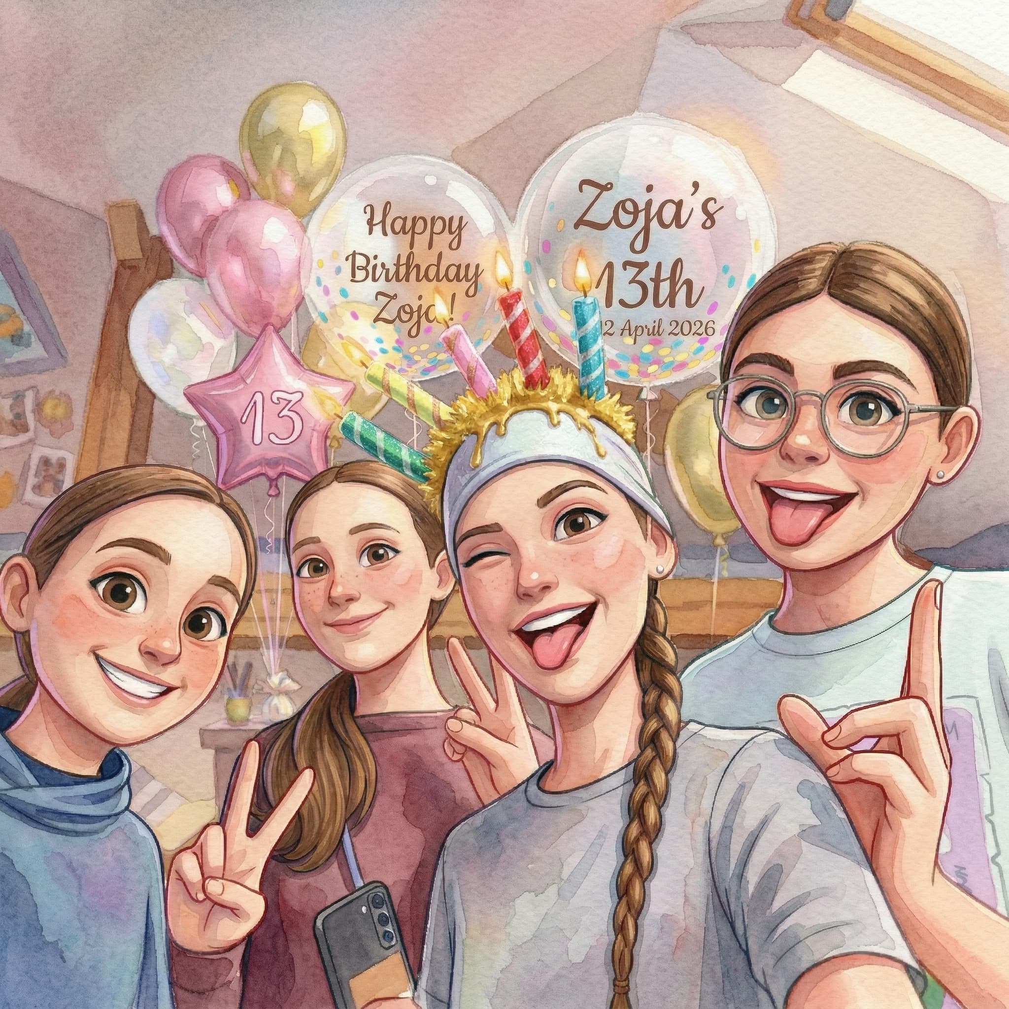 Watercolor style AI birthday photo